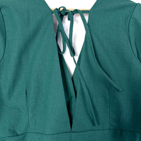 Commense Cotton Linen Button Front Midi Dress Womens M Deep Green NEW - Picture 3 of 8